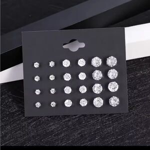 Multi Pack Zirconia Earrings Stainless Steel New On Card